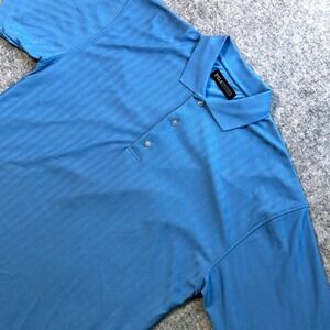 PGA Tour Men's Medium Blue Striped‎ Golf Polo Shirt Quick-Dry Performance